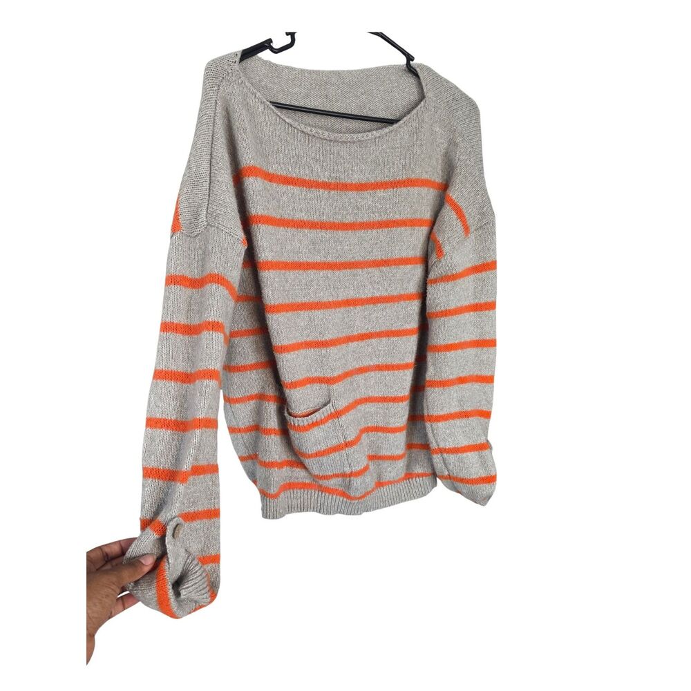 Boutique Striped Oversized Pullover Knit Sweater XXL Oatmeal Orange